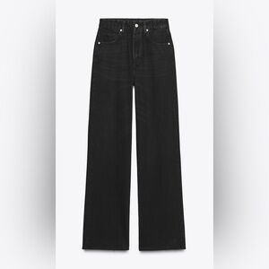 NWT ZARA Hi-Rise Full Length Wide Leg Denim Pants in Black / Size 2